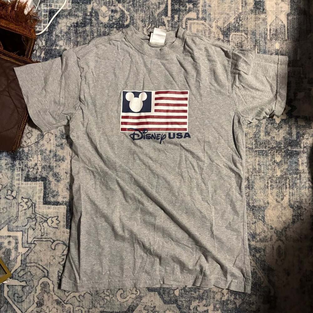 Vintage Disney USA American Flag Mickey Mouse Gray T-Shirt Style 57039